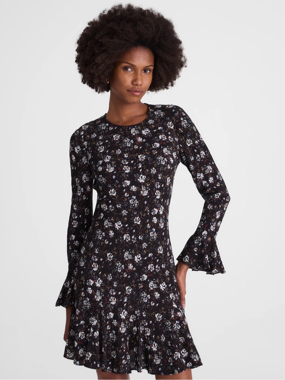 NWT Madewell Rose Brown & Ivory Long-Sleeve A-Line Mini Dress